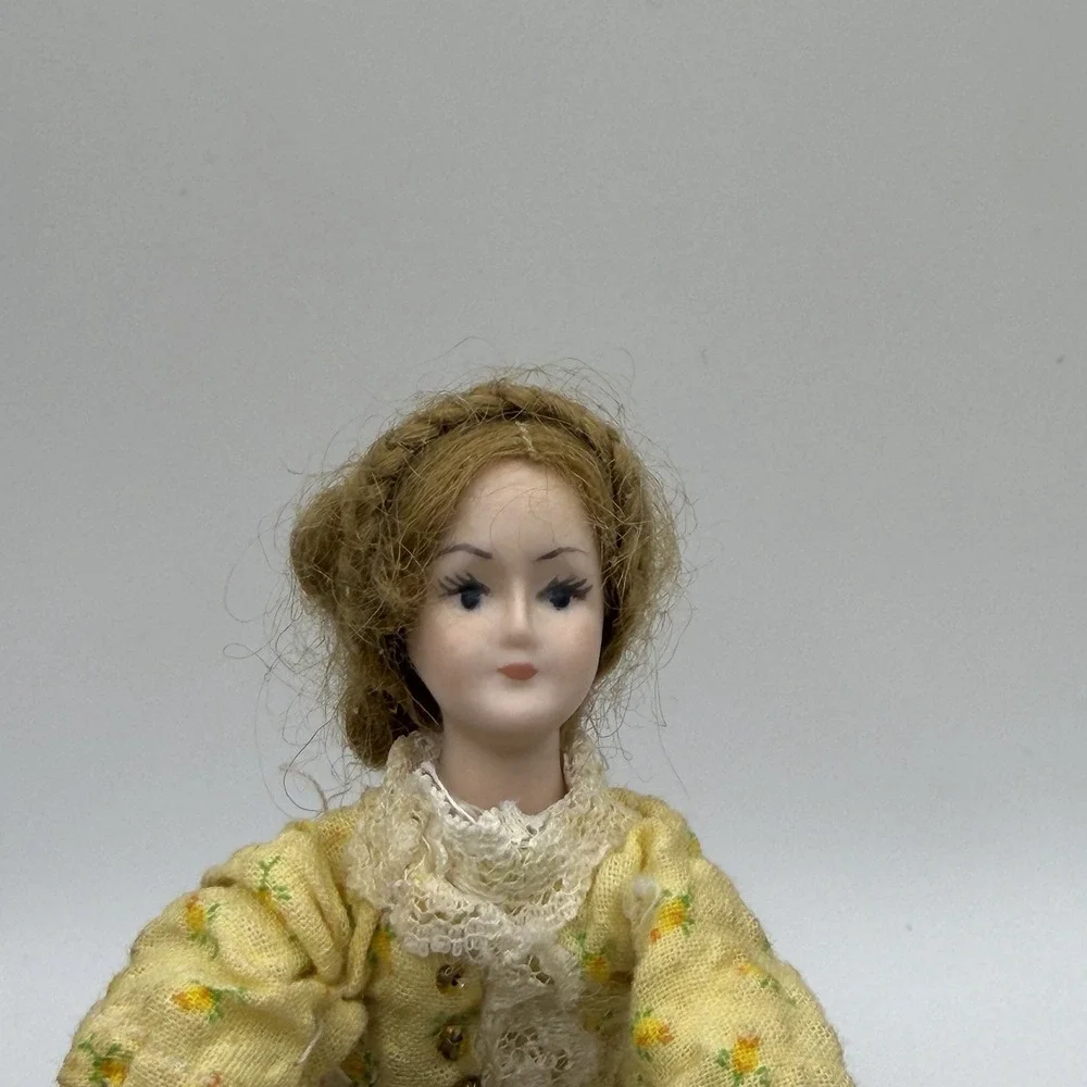3‎ Miniature Porcelain Bisque & Fabric Dollhouse Dolls 5.75